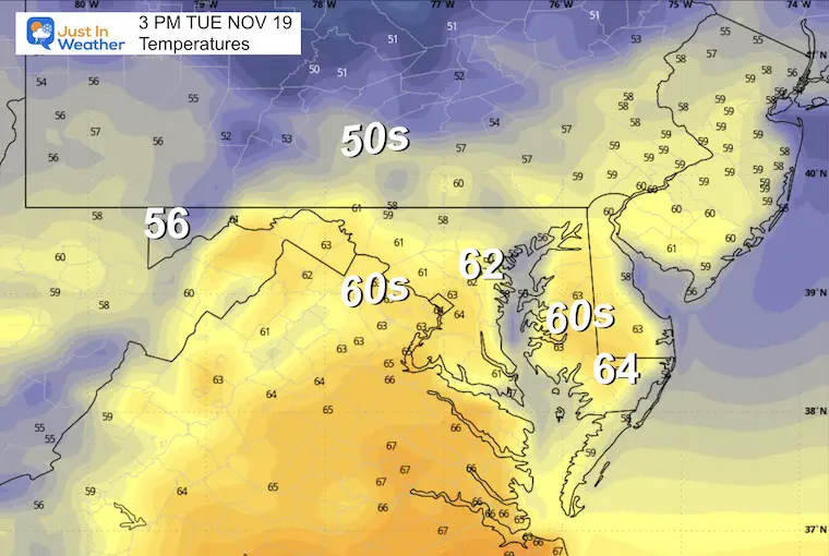 November 18 weather temperatures Tuesday afternoon