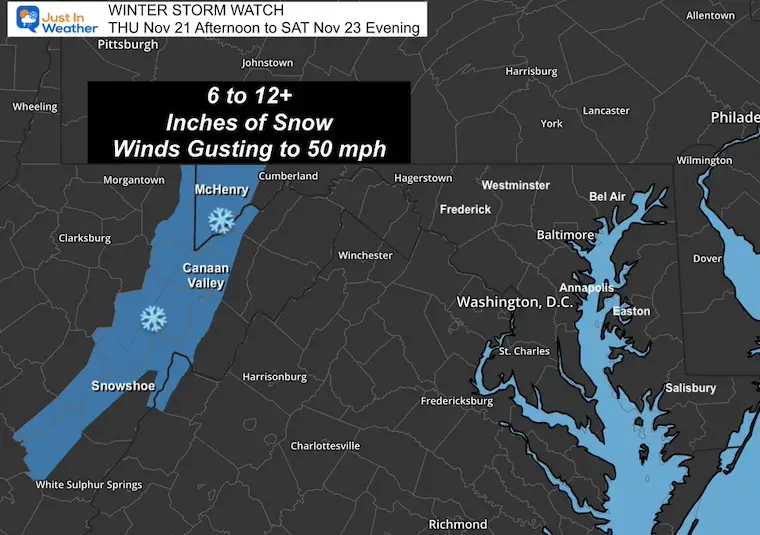 Winter Storm Watch starts Thursday for mountains and some snow showers into central Maryland