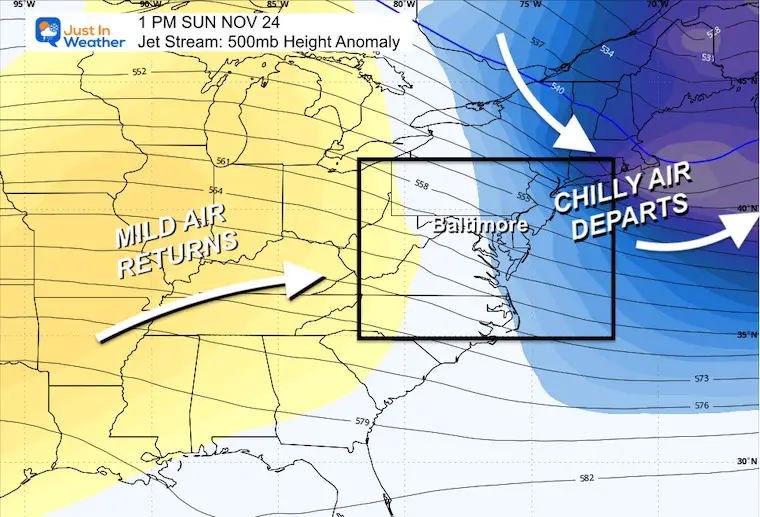 November 19 weather forecast jet stream Sunday