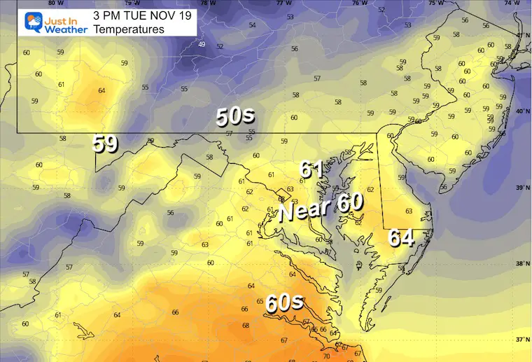 November 19 weather temperatures Tuesday afternoon