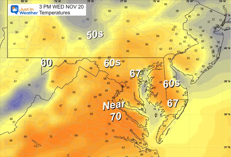 November 19 weather temperatures Wednesday afternoon