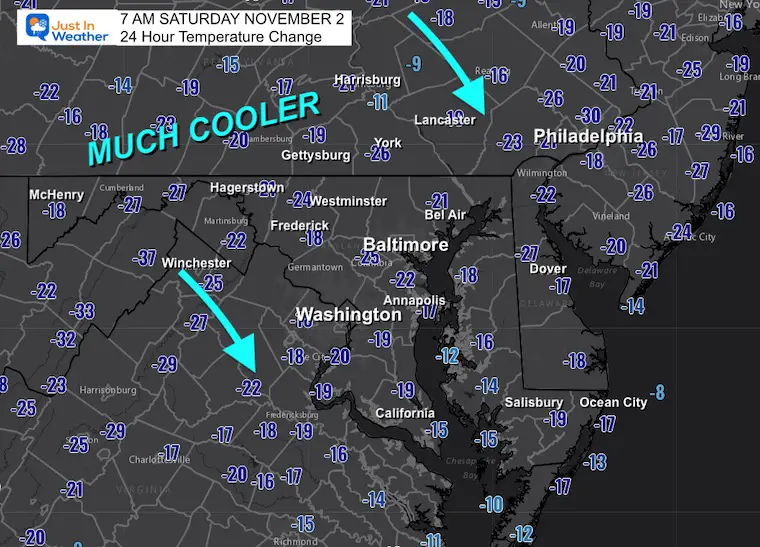 November 2 weather 24 hour temperature change