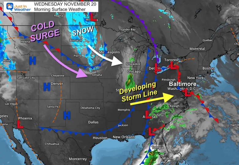 November 20 weather Wednesday morning