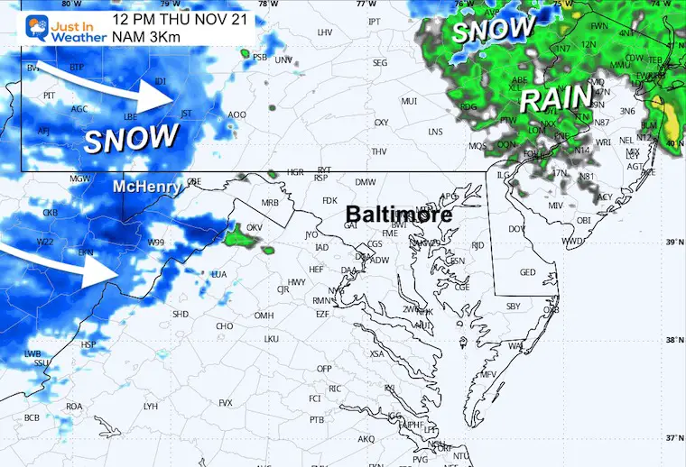 November 20 weather snow radar Thursday Noon