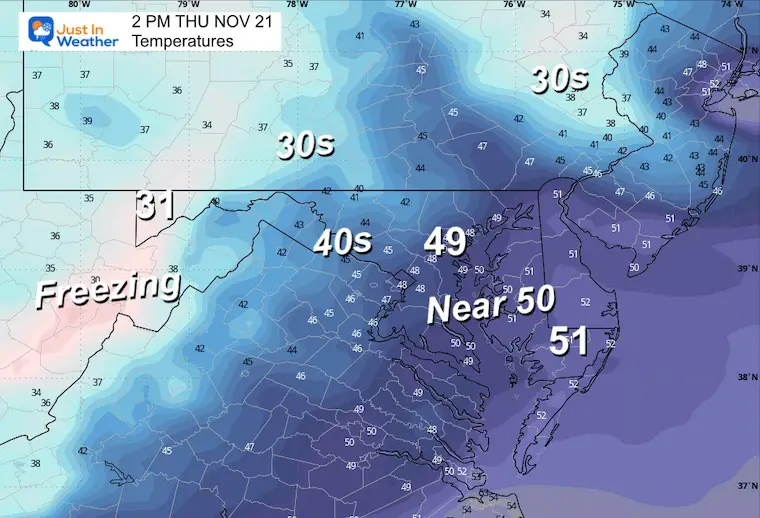 November 20 weather temperatures Thursday afternoon