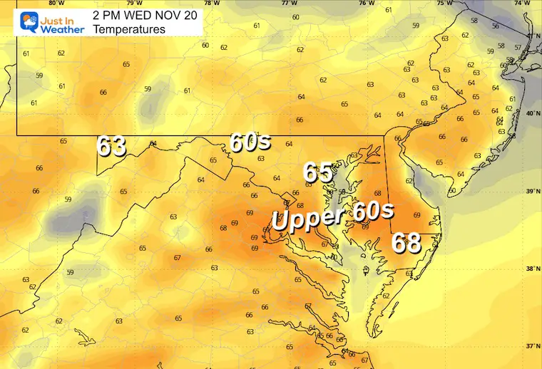 November 20 weather temperatures Wednesday Afternoon