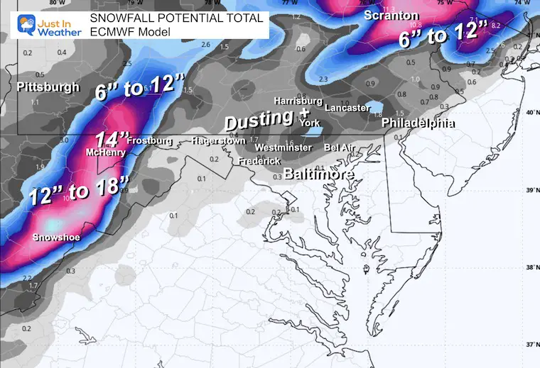 November 21 weather forecast snow Friday ECMWF