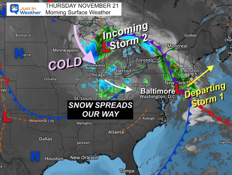 November 21 Colder Winds Bring Snow To Central Maryland And Winter Storm Warning In The Mountains – Just In Weather