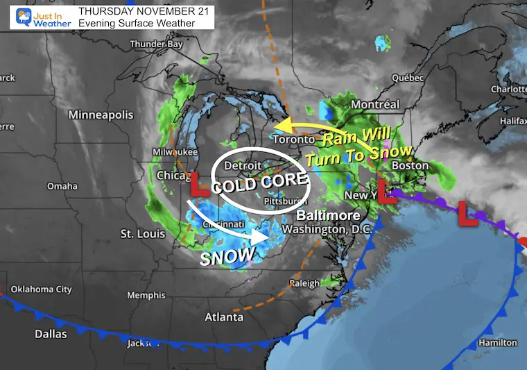 November 21 weather snow Thursday Night