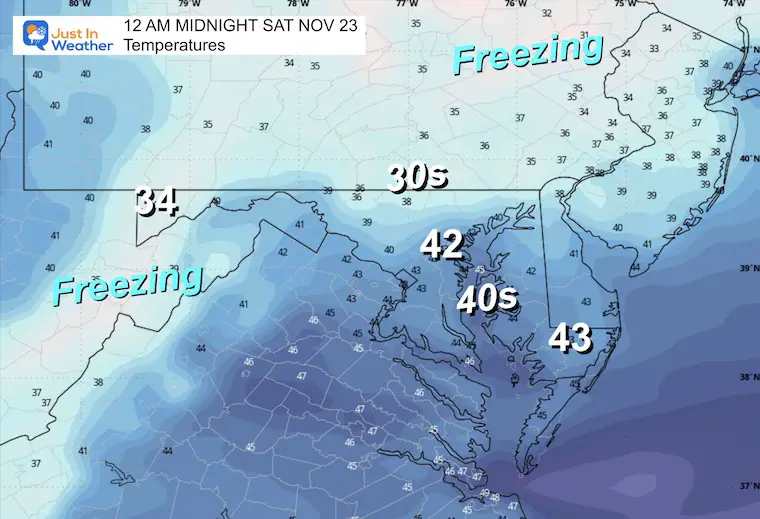 November 21 weather forecast temperatures Friday Night