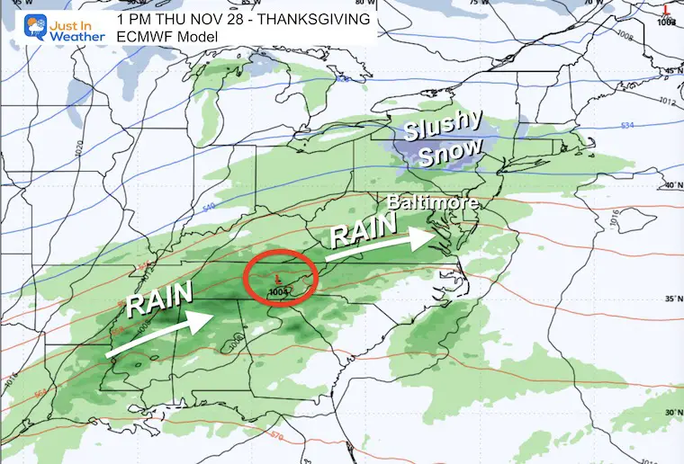 November 22 weather rain Thanksgiving