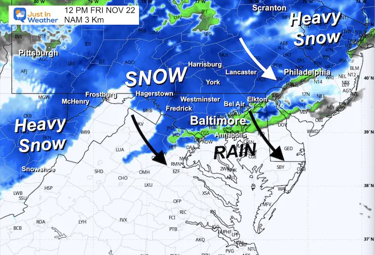 November 22 weather snow Friday Noon