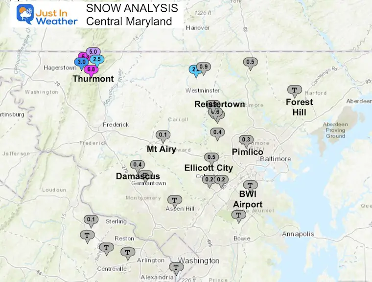 November 22 Snow Spotter Map Central Maryland