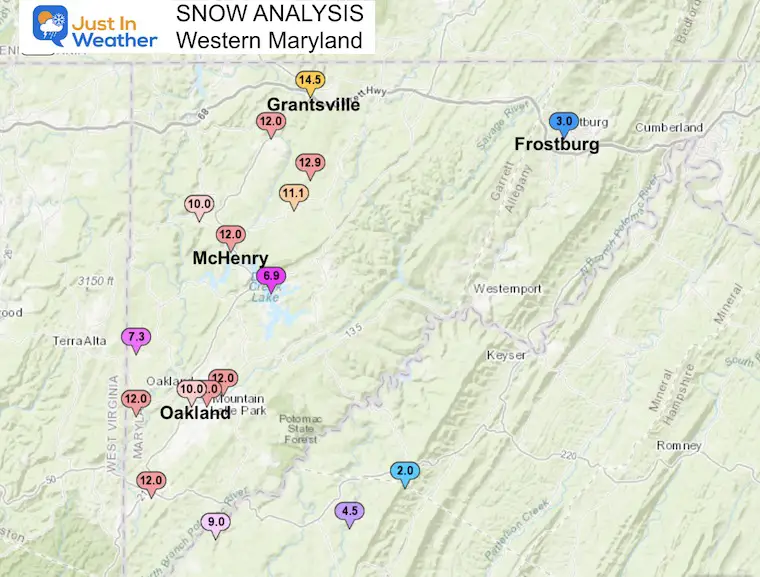 November 22 Snow Spotter Map Western Maryland