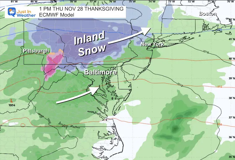 November 23 weather Thanksgiving rain snow