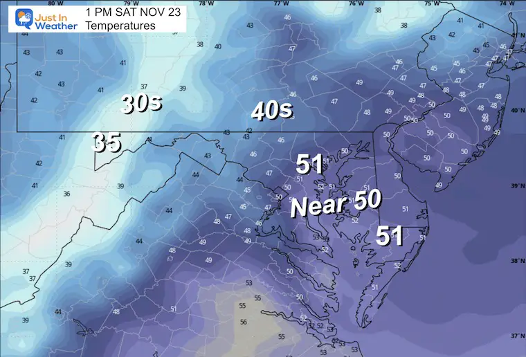 November 23 weather temperatures Saturday afternoon