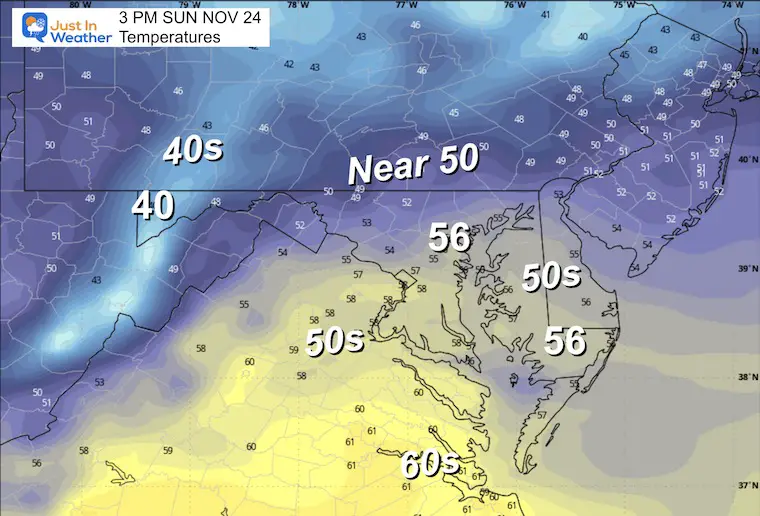 November 23 weather temperatures Sunday afternoon