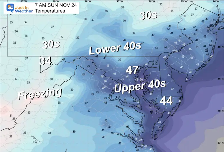 November 23 weather temperatures Saturday morning