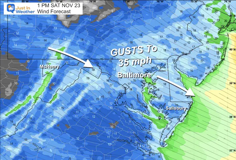 November 23 weather forecast wind Saturday afternoon