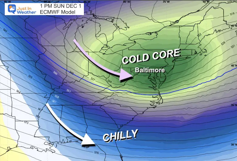 November 24 weather jet stream cold storm Thanksgiving Sunday