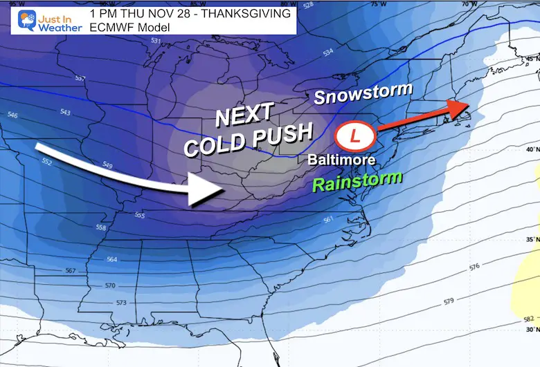 November 24 weather jet stream cold storm Thanksgiving Day