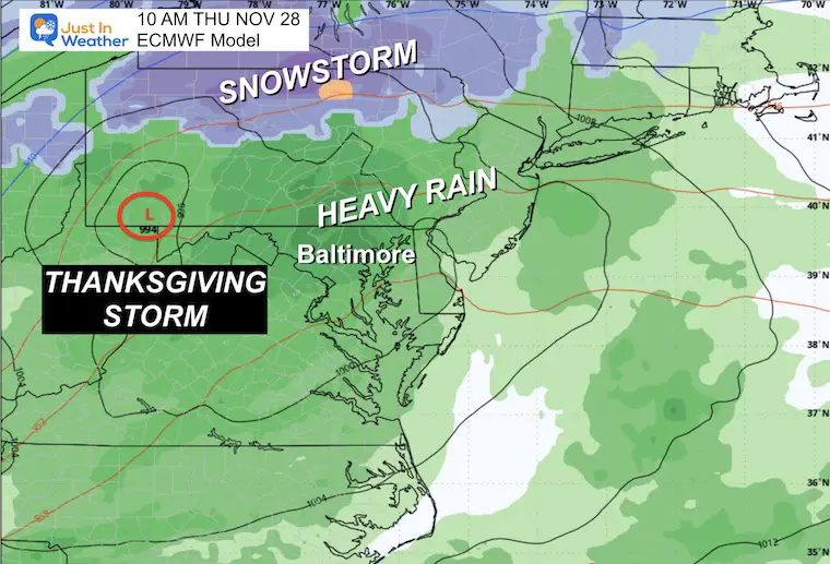 November 24 weather storm rain Thanksgiving morning