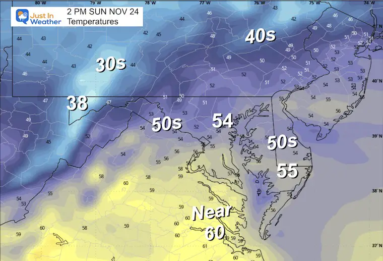 November 24 weather temperatures Sunday afternoon 