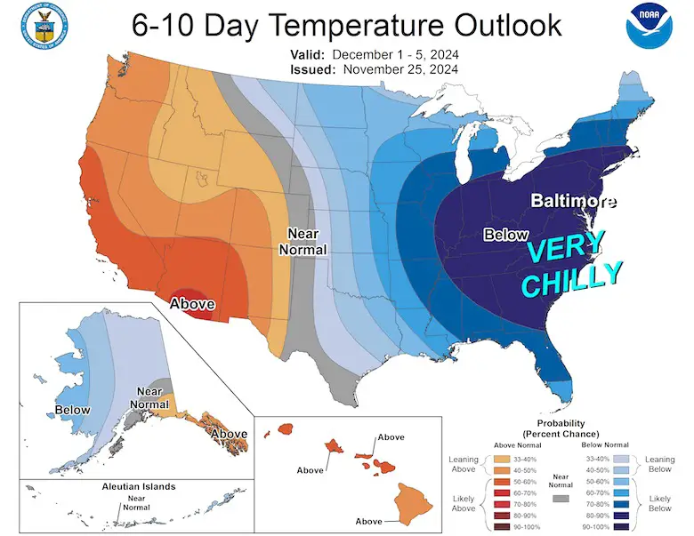 NOAA weather cold temperature outlook