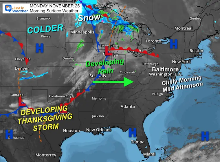 November 25 weather Monday morning