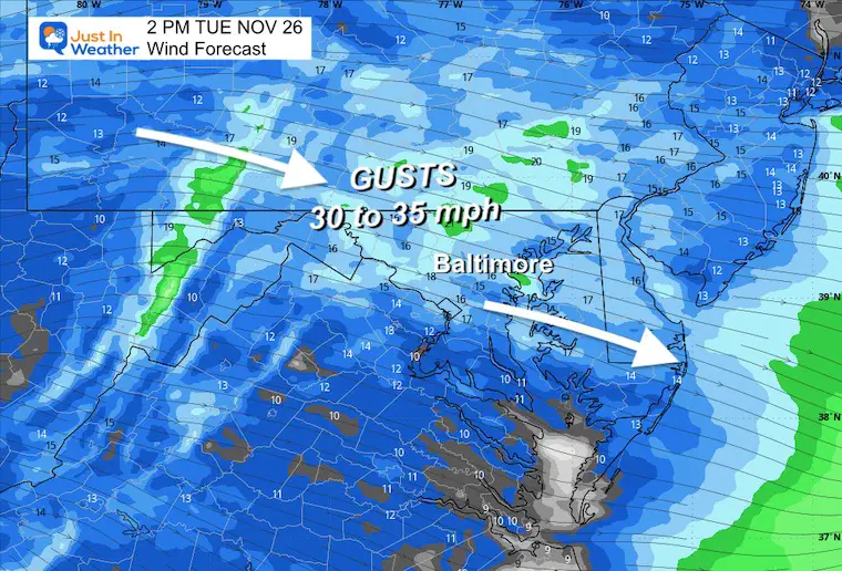 November 25 weather winds Tuesday afternoon