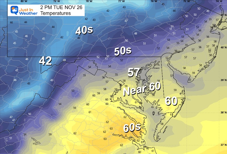 November 25 weather temperatures Tuesday afternoon