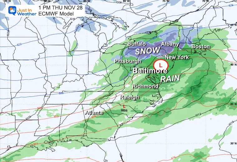 November 26 weather storm rain snow Thanksgiving