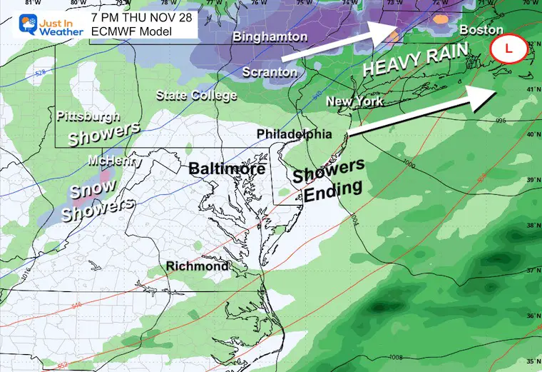 November 26 weather storm rain snow Thanksgiving night