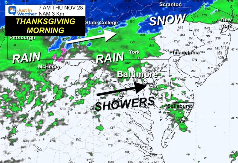 November 26 weather rain snow Thanksgiving sunrise