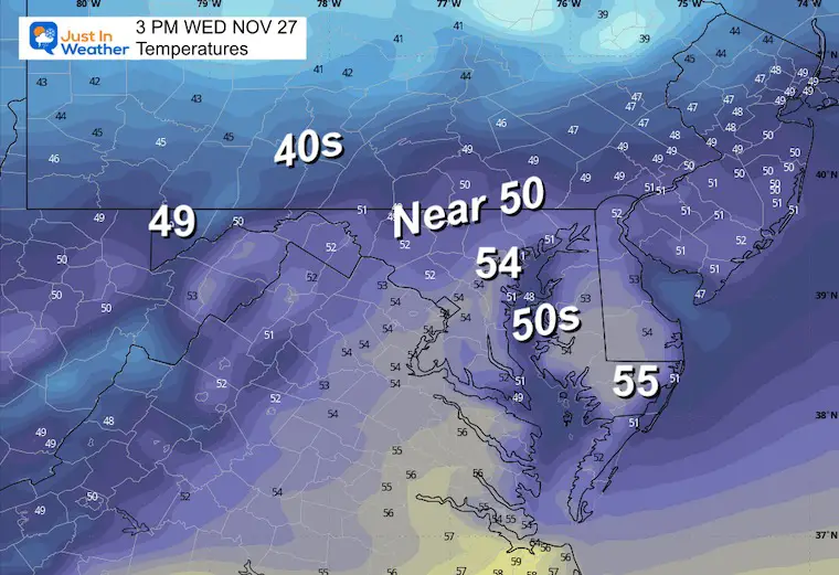 November 26 weather temperatures Wednesday afternoon