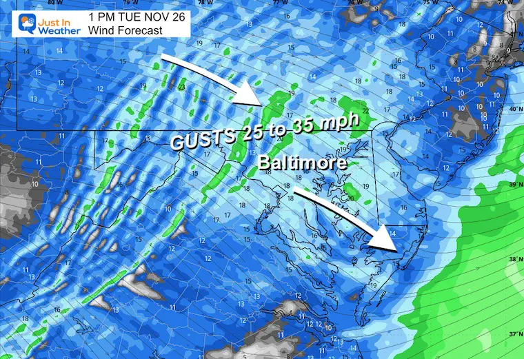 November 26 wind forecast Tuesday afternoon