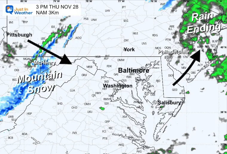 November 28 weather Thanksgiving radar rain snow afternoon