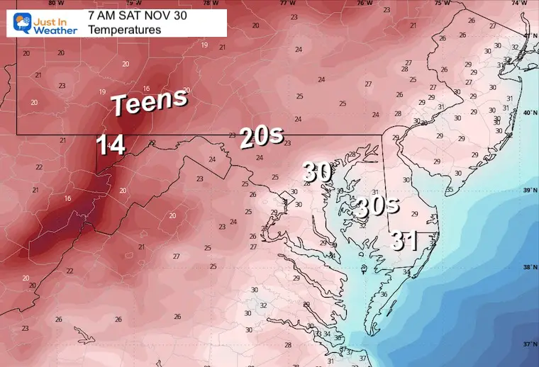 November 28 weather temperatures Saturday November 30