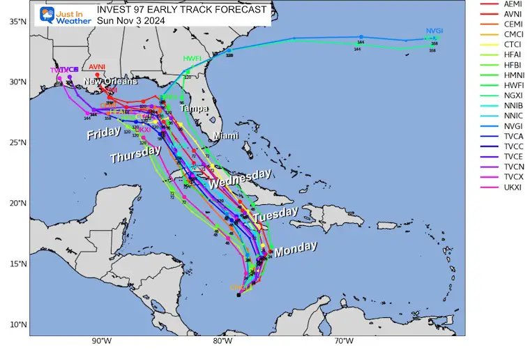 November 3 Tropical Storm Forecast Tracks