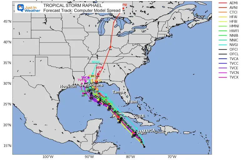 November 4 Tropical Storm Raphael Forecast Tracks Models