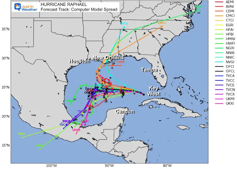 November 7 hurricane Raphael forecast tracks models