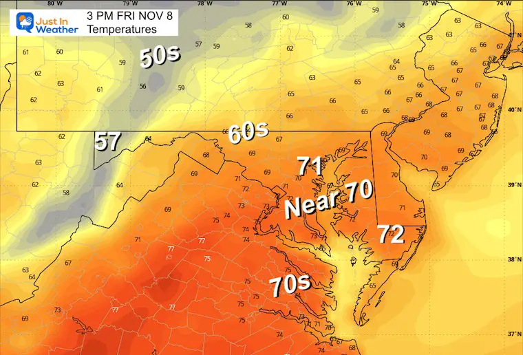 November 7 weather temperatures Friday afternoon