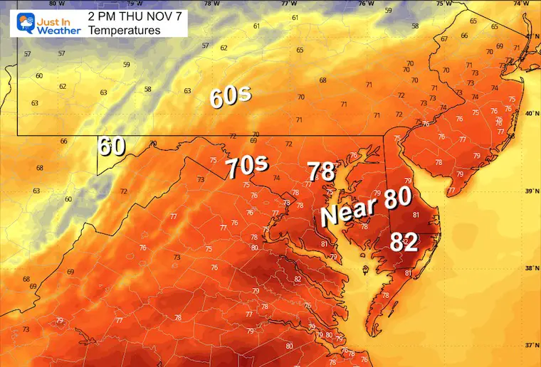 November 7 weather temperatures Thursday afternoon