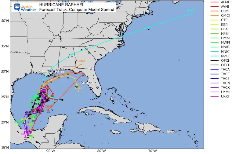 November 8 Hurricane Raphael forecast tracks models