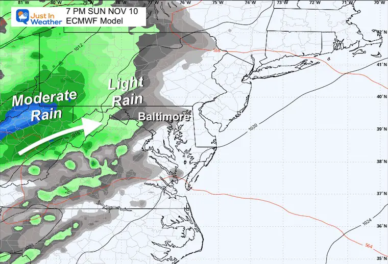 November 8 weather forecast rain Sunday Night ECMWF