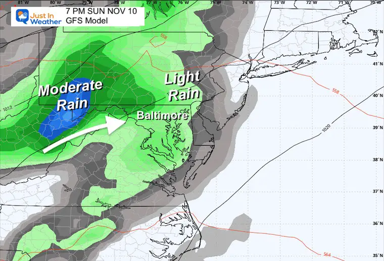 November 8 weather forecast rain Sunday Night GFS