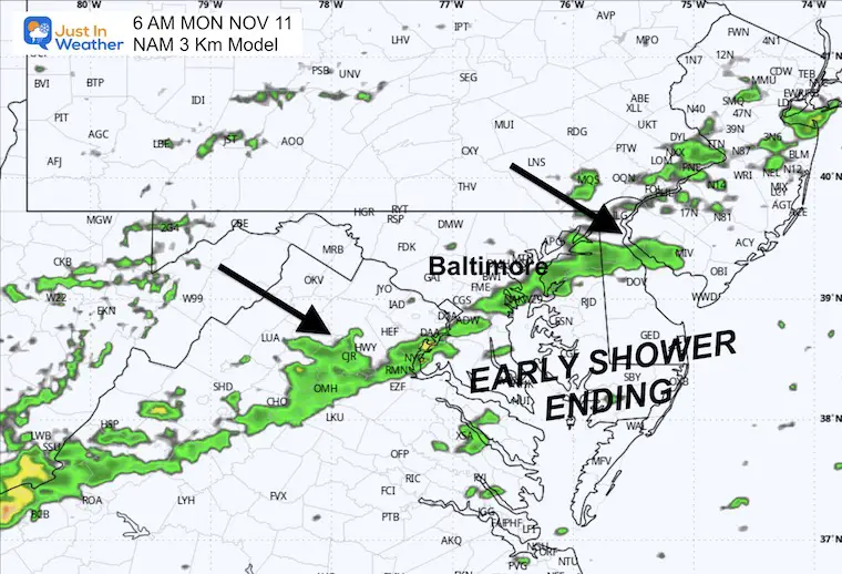 November 9 weather rain Monday morning