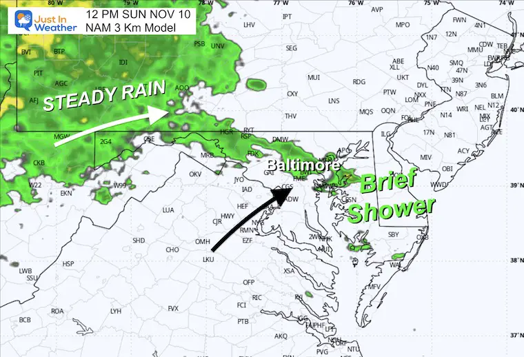 November 9 weather rain Sunday noon