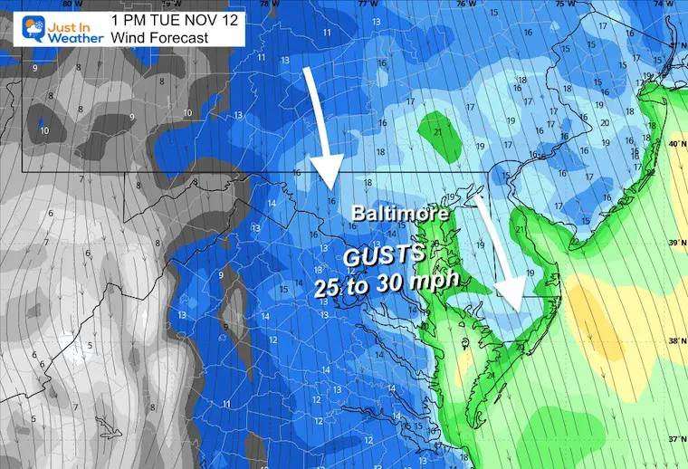 November 12 weather forecast winds Tuesday afternoon