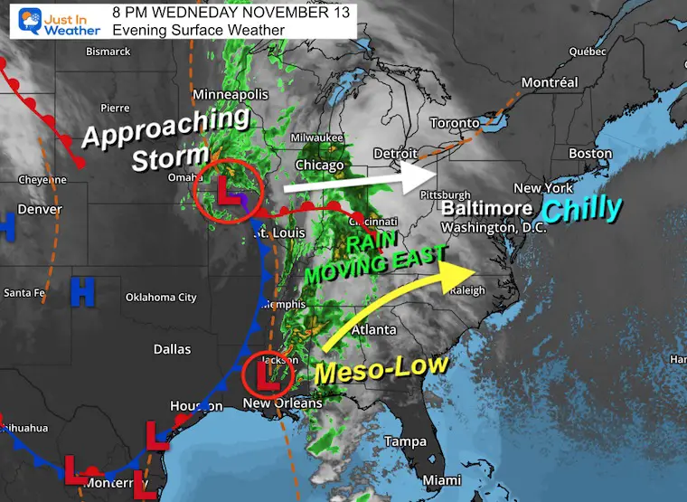 November 13 weather Wednesday night